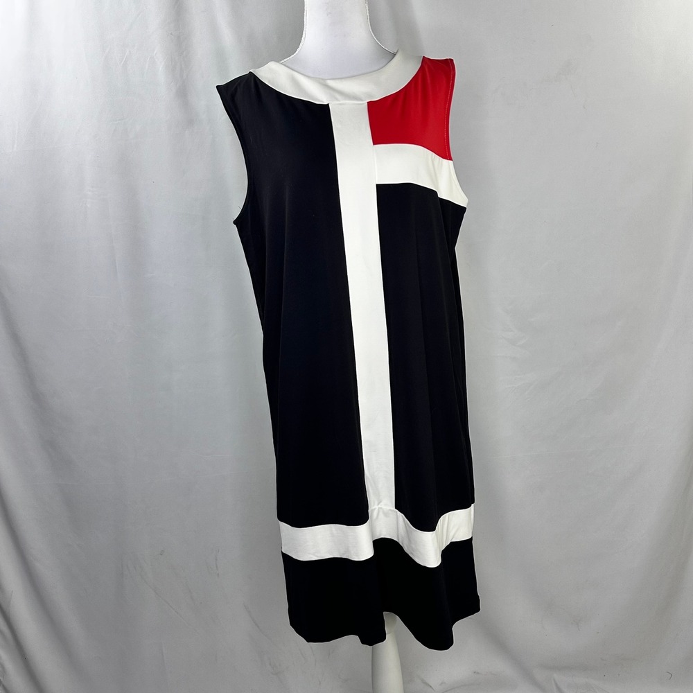 Madison Studio 14P Shift Dress Black White Red Mod Colorblock Geometric Retro